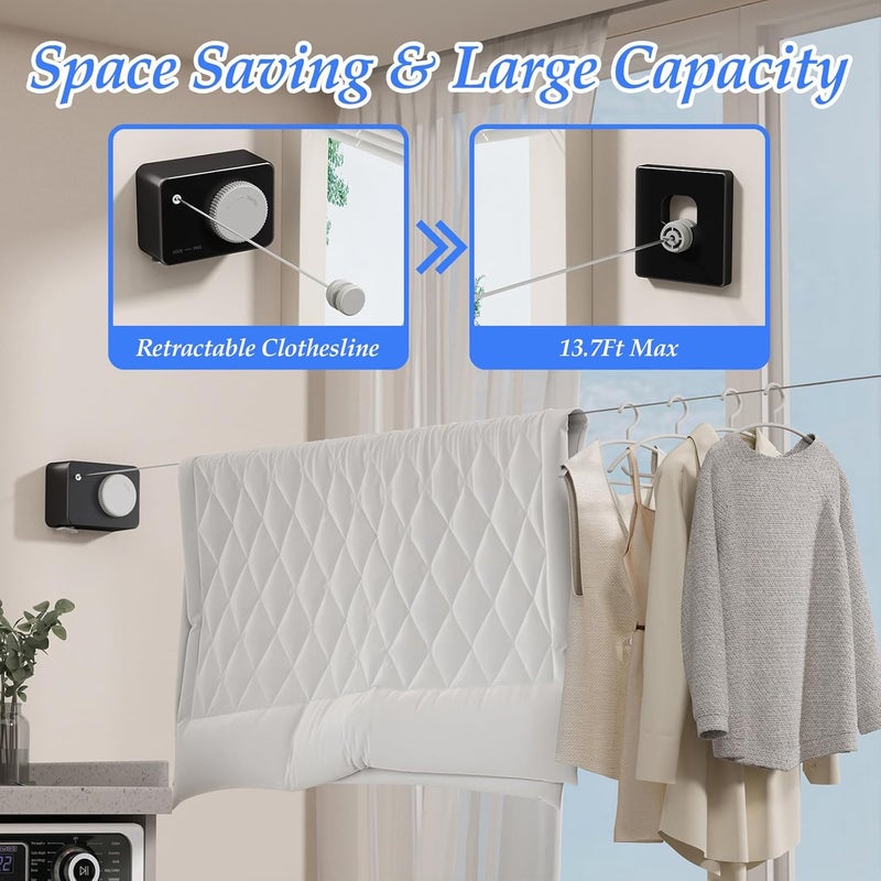 Danpoo Retractable Clothesline Heavy Duty- Anti-Sag Wall Mounted Indoor/Outdoor Clothes Drying Line with Stainless Steel Rope & Pulley System - Image 2